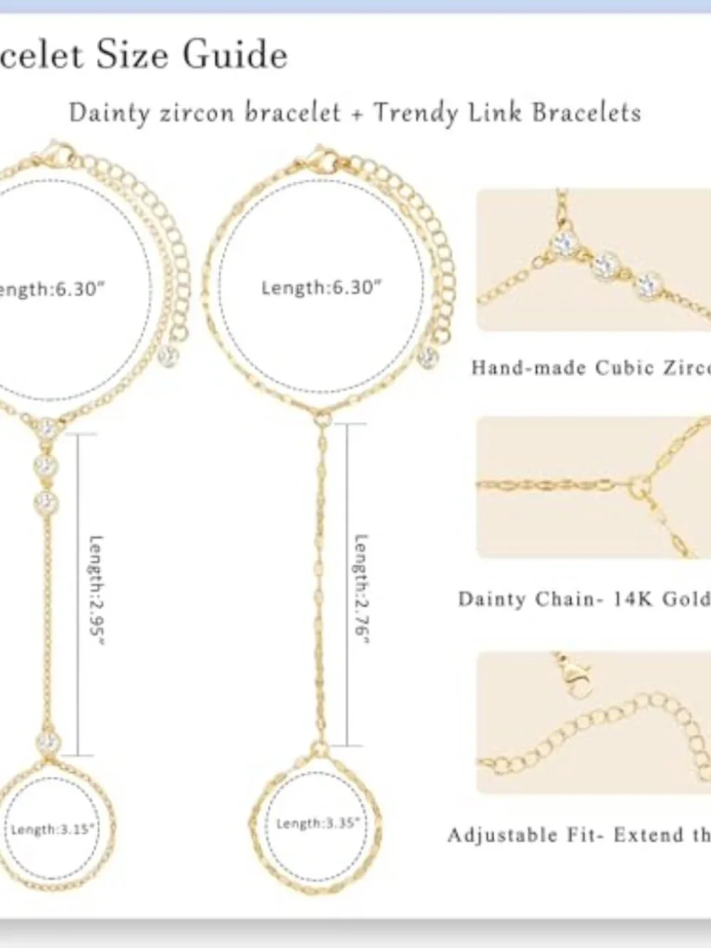 Gold Hand Chain Bracelets for Women, 2 Pcs 14k Gold Plated‎
